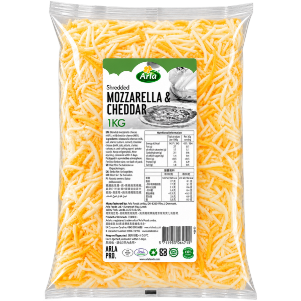 Arla Pro Mozzarella & Red Cheddar Shredded 无盐干酪丝(混红切达干酪)
